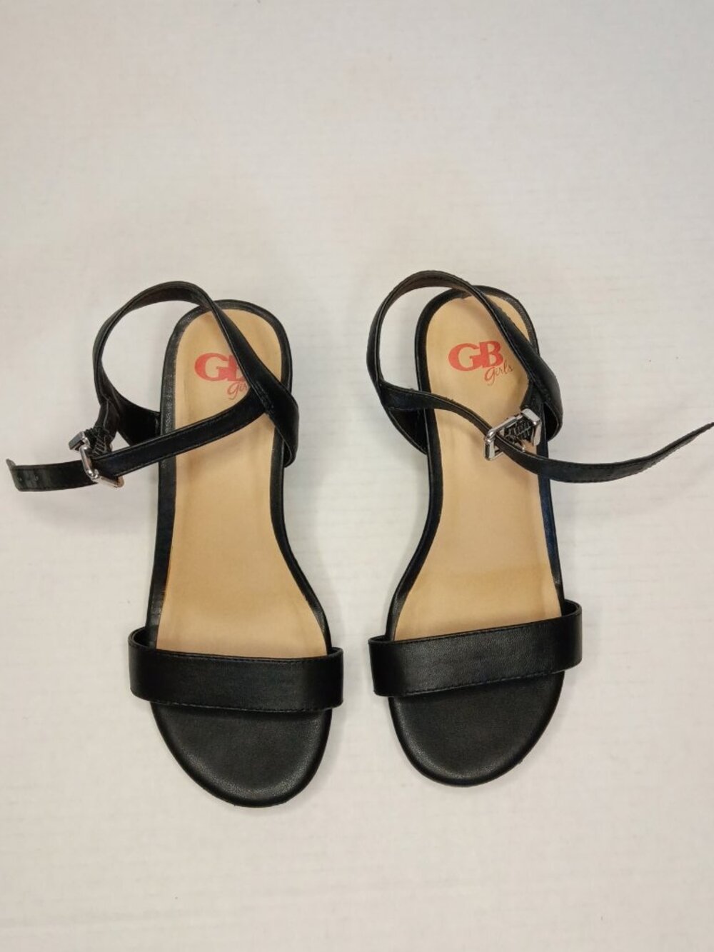 GB Girls Black Ankle Strap Formal Dress Sandals Block Heel Size Youth 2M